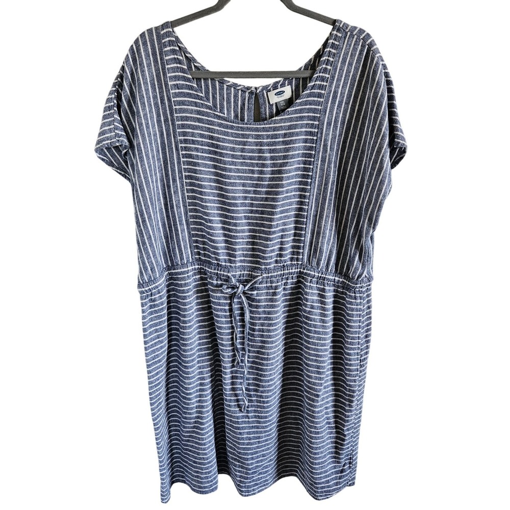 Old Navy Woman SZ 2XL Linen Blend Dress Short sleeve Draw String Waist Nautical